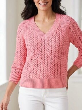 Talbots tangerine Pink V-Neck Sweater